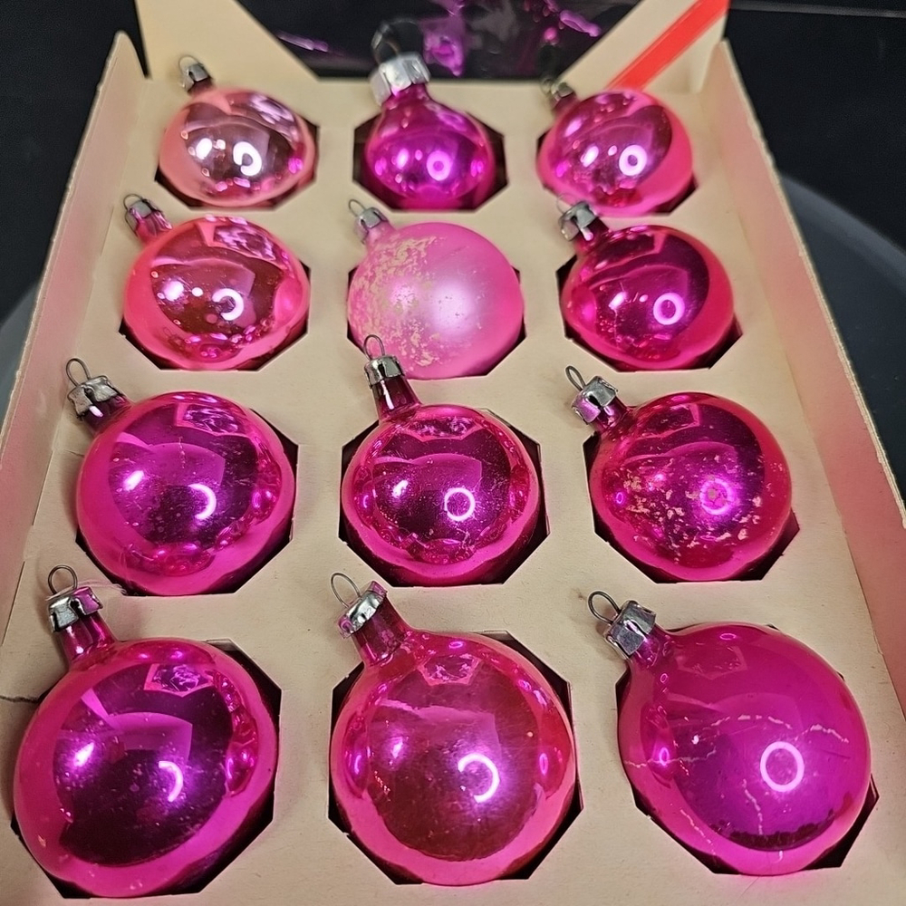 Vintage Glass Christmas Ornaments Balls Baubles Poland Germany Etc Pink Color